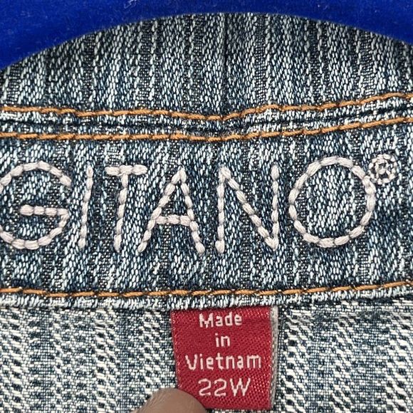 Vintage 80s Gitano Ribbed Faded Stretch Denim Jacket Plus Size 22W - Picture 5 of 6